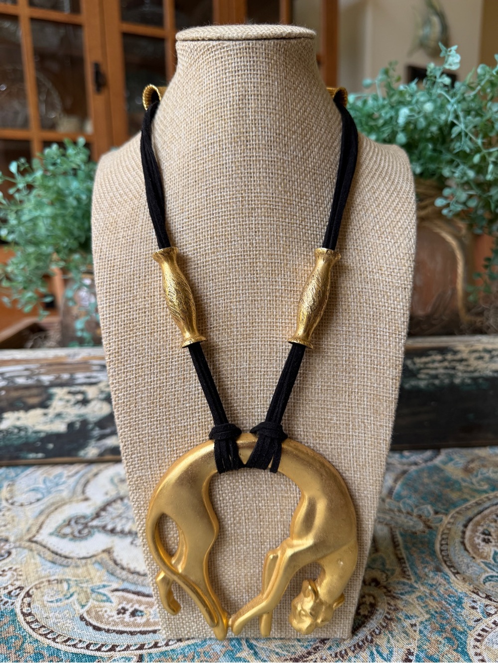 Anthony Alexander Panther Necklace Matte Gold Tone Statement Pendant Vintage